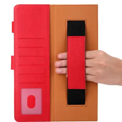 Etui za iPad 9,7" (2016), preklopna torbica iz umetnega usnja s prostorom za kartice in funkcijo stojala, rdeče barve