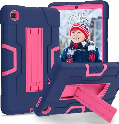 Ovitek za Galaxy Tab A7 Lite 8.7 oklepen s stojalom, tridelna zaščita pred udarci, silikon in plastika, mornarsko moder