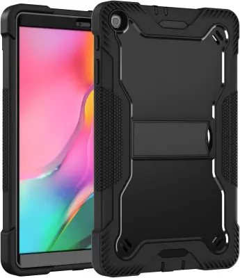 Ovitek za Samsung Galaxy Tab A 8.0 s stojalom, ročajem in naramnim pasom, troslojna zaščita pred udarci, črne barve