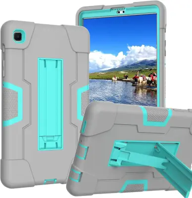 Ovitek za Samsung Galaxy Tab A7 Lite 8,7 oklepljen s stojalom, robustna troslojna zaščita proti udarcem, silikon, siv