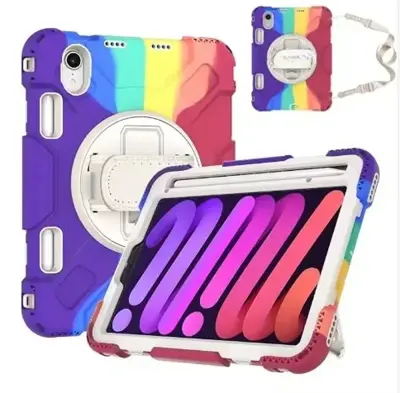 Ovitek za iPad Mini 6 8.3" s stojalom, ročajem in naramnim pasom, odporen na udarce, trislojna zaščita, barvit, moder