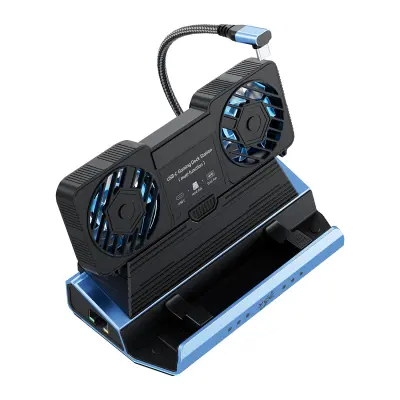 10-v-1 USB-C igralna priklopna postaja z odstranljivimi dvojnimi ventilatorji