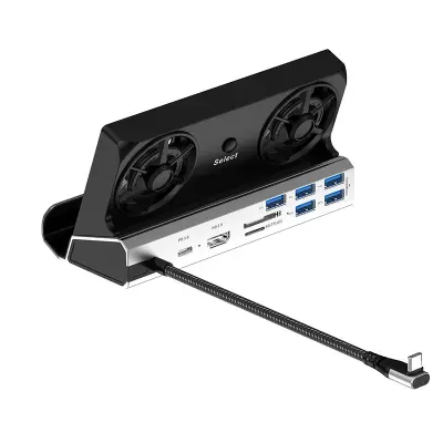 Združljiva 10-v-1 USB-C priklopna postaja z dvojnim ventilatorjem za Steam Deck