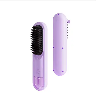 Brezžična ionska krtača za ravnanje las - ravnanje in kodranje, proti opeklinam, polnilna Purple