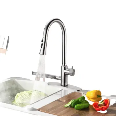 Kuhinjska armatura 4v1 z izvlečnim izlivom, 360° vrtljiva pipa s štirimi načini pršenja, nerjaveče jeklo, srebrna mat