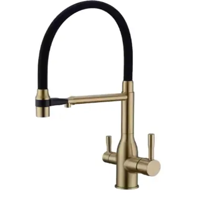 Kuhinjska pipa, izvlečna šoba, dvojna ročica -Brušeno zlato