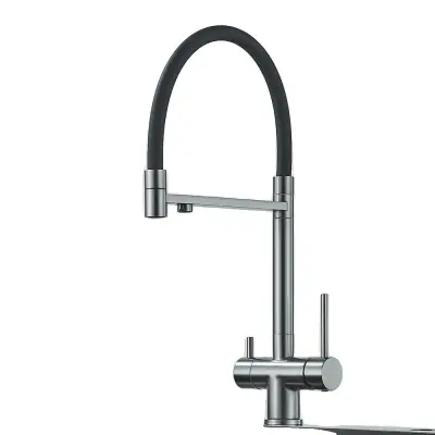 Kuhinjska pipa, potegni pršilnik, dvojna ročica, gun grey