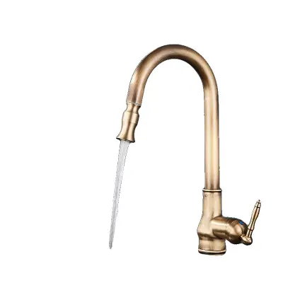 Kuhinjska pipa, izvlečni izliv, 360-stopinjska rotacija, starinski medenina