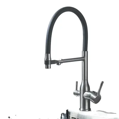 Kuhinjska pipa, nerjaveče jeklo, dvojna ročica, za filtrirano vodo -Pištol Gray