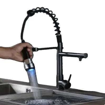 Kuhinjska pipa, 360-stopinjski vrtljiv, LED svetlobna funkcija -Črno Bronasto Krom