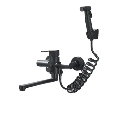 Nerjaveč jekleni kuhinjski pipa, zasnova z dvojno držalo, vroča in hladna voda, črna