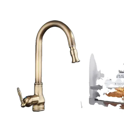 Kuhinjska pipa, končna obdelava starinskega mesinga, izvlečna šoba, starinski mesing C