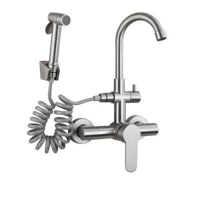 Kuhinjska pipa, stenska, raztegljiv bidet, brušen nikelj