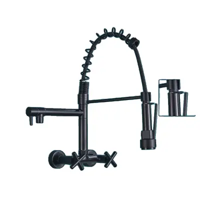 Kuhinjska pipa, stenska, 360-stopinjska rotacija, dvojni ročaj -Črna z obročem