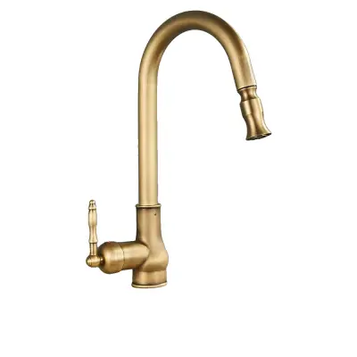 Kuhinjska pipa, izvlečna prha, enoročna kontrola, starinski medenina