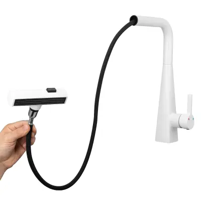 Izvlečna kuhinjska pipa, sodoben dizajn, 304 nerjaveče jeklo, nastavljiva temperatura -BELA -G3/8