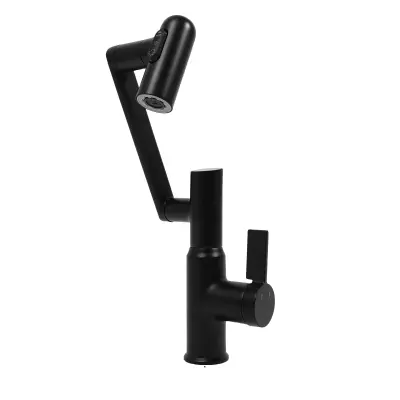 Kuhinjska pipa z vrtljivim izlivačem, LED prikaz temperature, trije načini izhoda vode, konstrukcija iz medenine -črna