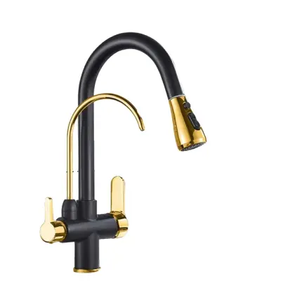 Kuhinjska pipa, trdna konstrukcija iz medenine, delovanje z dvema ročajema, črna in zlata B