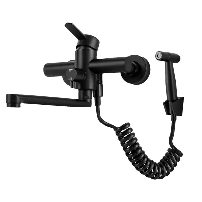 Kuhinjska pipa, stenska, 360° rotacija, dvojna kontrola temperature -črna