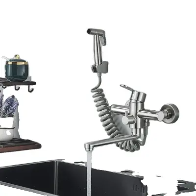 Kuhinjski pipa, nerjaveče jeklo, stenska, enoročna, brušeni nikel