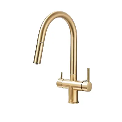 Kuhinjska pipa, dvojna ročica, izvlečna šoba, Brušeno z