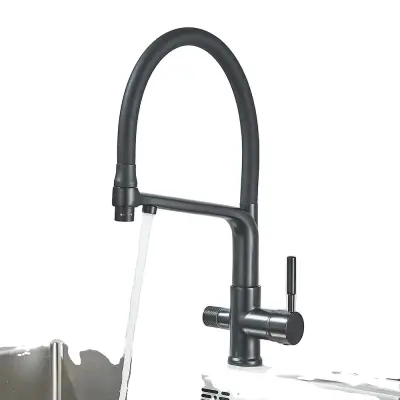 Kuhinjska pipa, hladna in topla voda, dvojna ročica, montirana na pult, mat črna