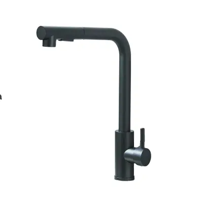 Kuhinjska pipa, zasnova s potegom, 360-stopinjska rotacija, Črna