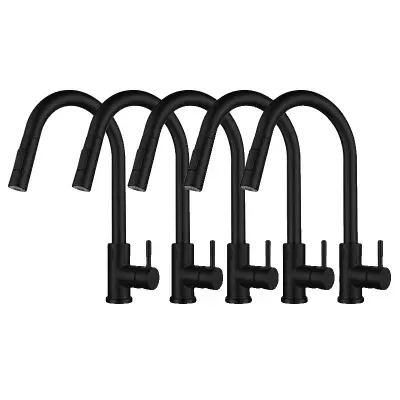 Izvlečna kuhinjska pipa, nerjaveče jeklo, rotacijska zasnova -Črna-5kosov