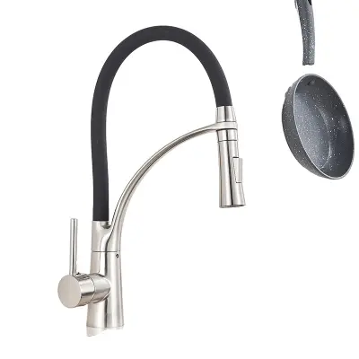 Kromirana kuhinjska pipa, fleksibilna izvlečna šoba, enoročna mešalna pipa za vročo in hladno vodo, brušeni