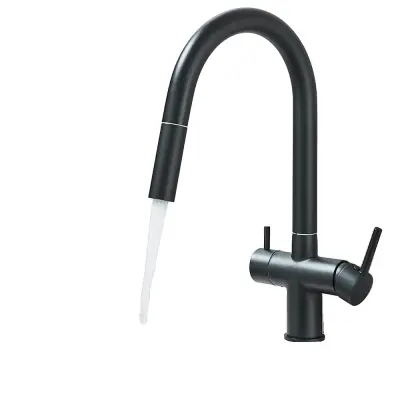 Kuhinjski mešalni pipa, izvlečna šoba, dvojna ročna kontrola, mat