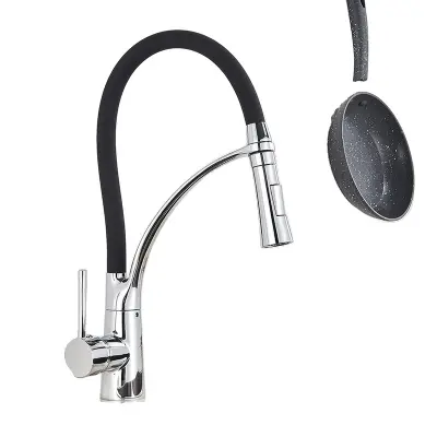 Kromirana kuhinjska pipa, fleksibilen izliv, enojna ročica za mešanje vroče in hladne vode, k
