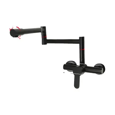 Kuhinjska stenska pipa, 360° rotacija, zložljiva zasnova, vroča in hladna -črna