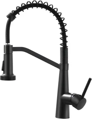 Kuhinjska pipa črna mat, 360° vrtljiva z izvlečno prho in spiralno vzmetjo, enoročna armatura za pomivalno korito