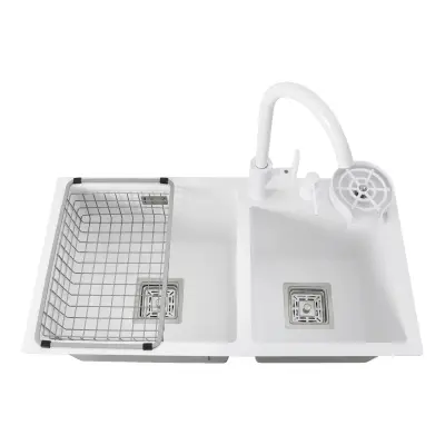 Kuhinjski umivalnik z dvema koritoma, 304 nerjaveče jeklo, sodoben dizajn -BELA