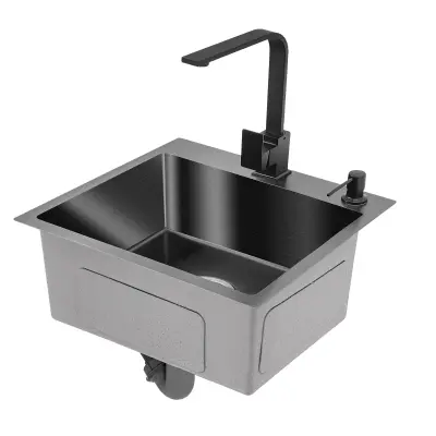 Kovinska kuhinjska korita iz nerjavečega jekla, pravokotne oblike, zmanjšanje hrupa, enostavno čiščenje -Črna Siva