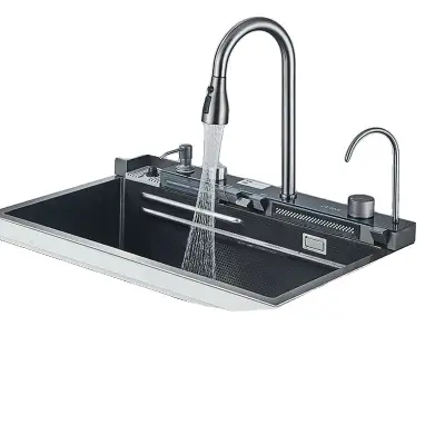 Kuhinjski umivalnik, integriran digitalni prikaz, velika kapaciteta -Črna