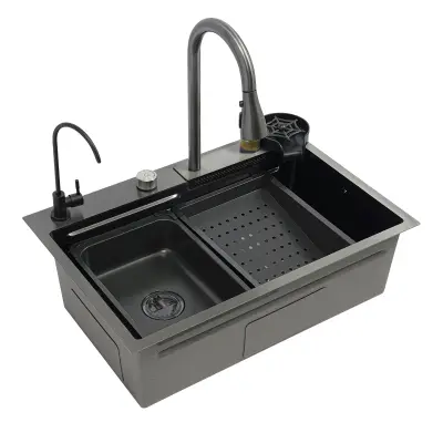 Kuhinjski umivalnik, nerjaveče jeklo, dvojna posoda -Pištolno siva