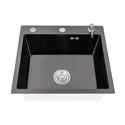 Kuhinjski umivalnik, vgrajen, dozirnik za milo, enojna posoda -črna