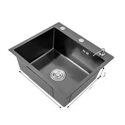 Kuhinjski umivalnik, nerjaveče jeklo, zasnova za zmanjšanje hrupa -črna
