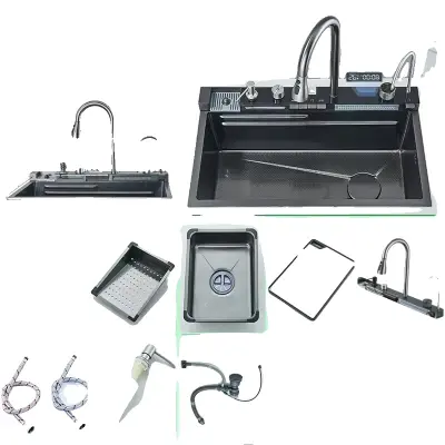 Kuhinjski umivalnik, konstrukcija iz nerjavečega jekla, izvlečna šoba -75X46 Set A-1