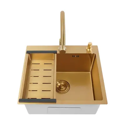 Kuhinjski umivalnik, nerjaveče jeklo, enojna skleda, zlat
