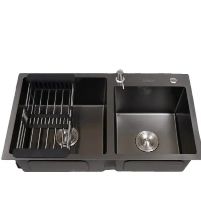 Kuhinjski umivalnik z dvema koritoma, nerjaveče jeklo, 78 x 43 x 22 cm, 2 korita, PVD nano tekstura, 9 kg