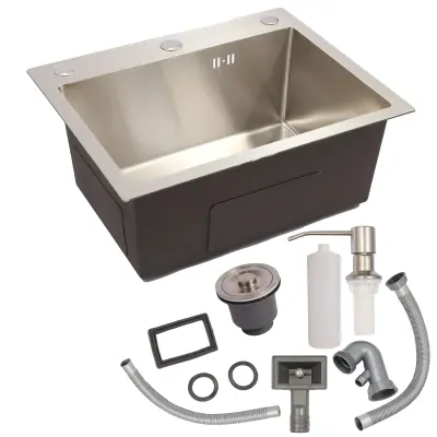 Kuhinjski umivalnik, nerjaveče jeklo, zasnova z enim koritom, Brušeno 50cmx40