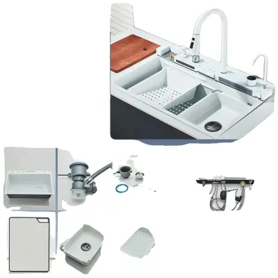 Kuhinjski umivalnik, integrirana pipa, izvlečna šoba -Bela