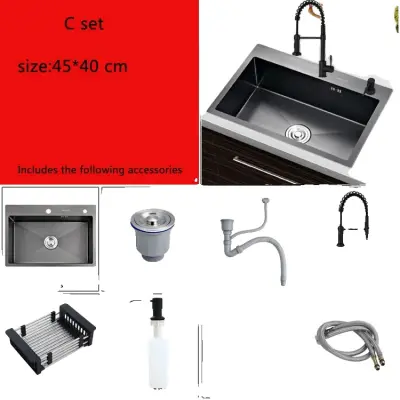 Kuhinjski umivalnik iz nerjavnega jekla, vključuje odtok in dozirnik za milo -Rdeča