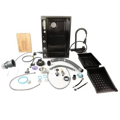 Kuhinjski umivalnik, nerjaveče jeklo, podgradna namestitev -črna