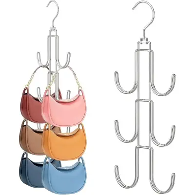 Vrtljiv obešalnik za torbe - jekleni organizator za omare za torbice, šale, pasove Silver