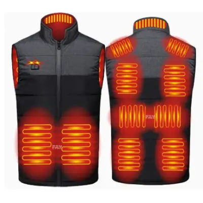 Pameten ogrevan telovnik s sivo-črno barvo in baterijo 10000 mAh - 11 ogrevalnih con  5XL