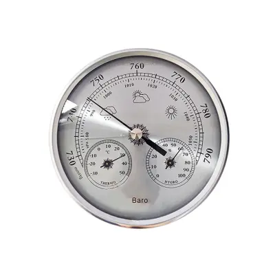 130mm Analogni Barometer s Termometrom in Higrometrom - 3-v-1 Vremenska Postaja Silver