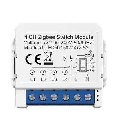 ZigBee Smart Switch Module - 4 Gang, White, Zero Neutral